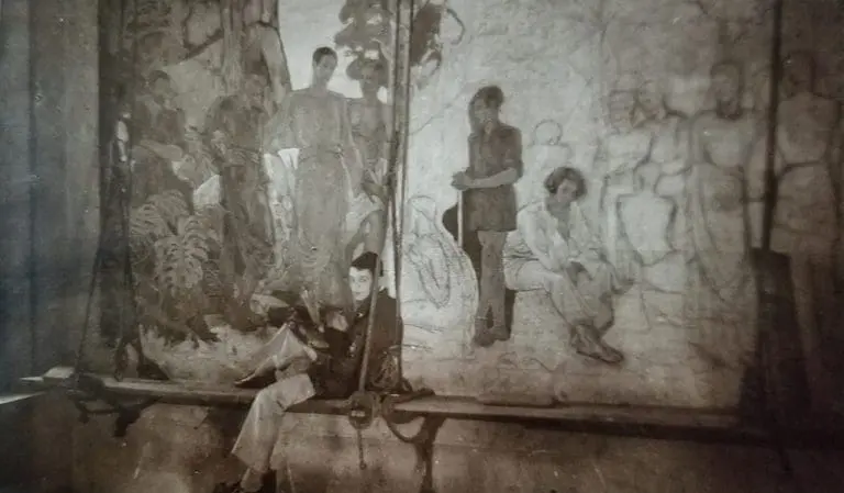 David Paynter working on the Mural