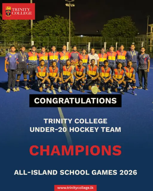 HISTORY MADE AT TRINITY! 

The Trinity College Under-20 Hockey Team is the champion of the All Island National Schools Games Hockey Championship for the first time in 40 years! 

After a thrilling draw against St. Joseph Vaz College, Wennappuwa, Trinity held their nerve to secure a 5–3 victory on penalty strokes! 🏑

A historic triumph for the players, coaches, parents and the entire Trinity community! ❤️💛💙