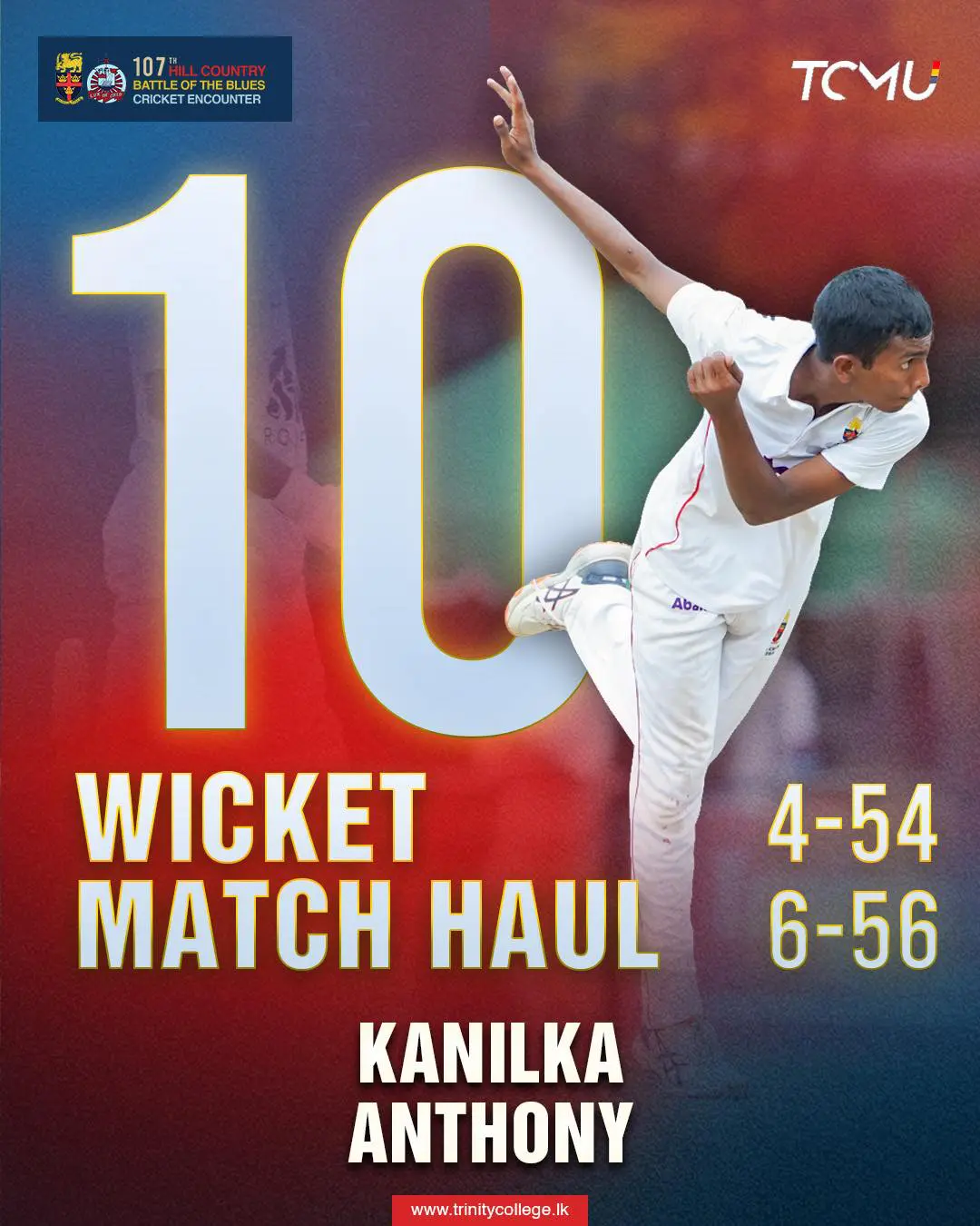 Kanilka Anthony spins a web around the Antonian batting line up to claim a superb 10 wicket match haul.