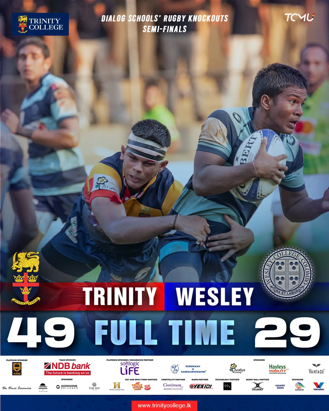 Dominant performance from the Lions as they outclass the Double Blues’ to book a spot in the Dialog Schools Rugby Knockouts Final for the second year running.