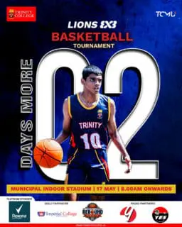 🏀⏳ Just 2 days to go!

The countdown is on for the LIONS 3x3 Basketball Tournament 2026 

📍 Venue Update: Due to weather conditions, the tournament will now be held at the Municipal Indoor Stadium, Kandy.

Get ready for a full day of fast-paced action, big moments, and nonstop basketball energy! ⛹️‍♂

📅 17 May 2026
🕗 Tip-off: 8.00 AM