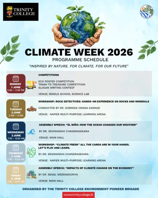 Climate Week 2026 🌍🍃

A week dedicated to awareness, action, and inspiration for a better future.
Join us as we learn, engage, and take steps towards protecting our planet.