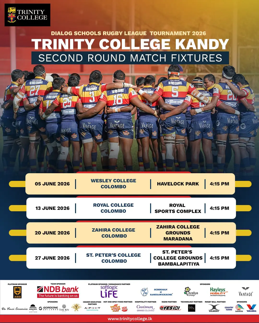 The Cup Segment awaits. Trinity College Kandy is ready for the next challenge as the second round fixtures promise intensity, rivalry, and unforgettable rugby action. 🦁🏉
