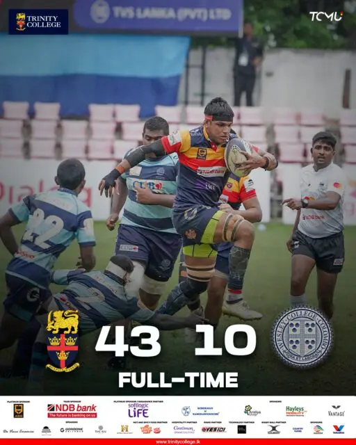 🏉 A commanding performance by the Lions! 

Trinity College delivered a dominant display to secure a 43–10 victory over Wesley College in the Dialog Schools Rugby League, showcasing strength, skill, and determination from start to finish.

Full-Time: Trinity 43 – 10 Wesley