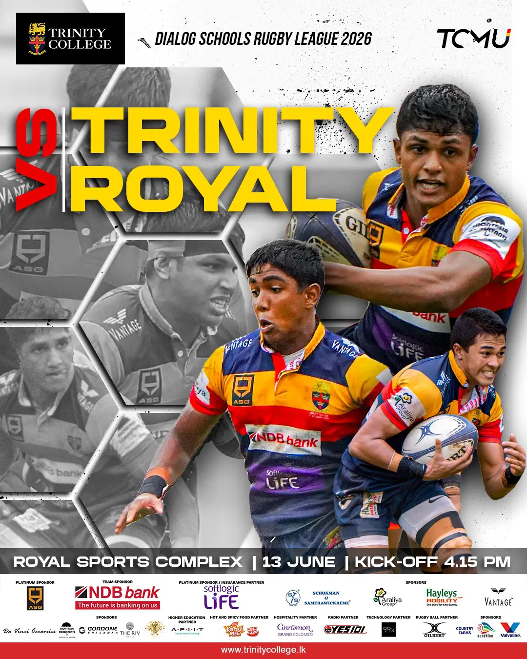 Match Day Awaits! 🦁
The rivalry continues as Trinity takes on Royal in the Dialog Schools Rugby League 2026. 🏉
📍 Royal Sports Complex
📅 13 June 2026
⏰ Kick-off: 4.15 PM
Stand together. Roar louder. Leave everything on the field.
Go Lions!