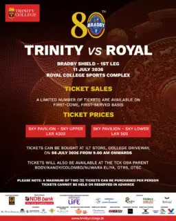 🎟️ 80th Bradby Shield – 1st Leg Ticket Sales

Tickets are now available in limited numbers on a first-come, first-served basis.

Please note that a maximum of two (2) tickets can be purchased per person. Tickets cannot be held or reserved in advance.