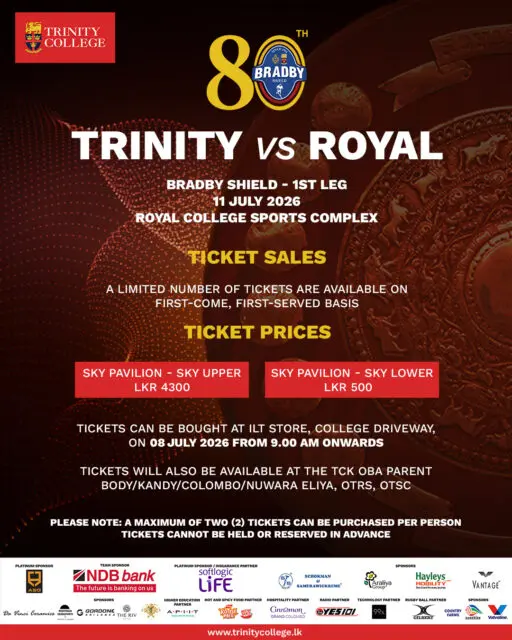 🎟️ 80th Bradby Shield – 1st Leg Ticket Sales

Tickets are now available in limited numbers on a first-come, first-served basis.

Please note that a maximum of two (2) tickets can be purchased per person. Tickets cannot be held or reserved in advance.
