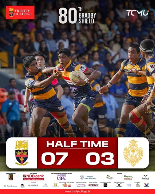 The battle is on at the 80th Bradby Shield! 🏉 Trinity College holds the lead at halftime. Keep the momentum going boys! 🔥🦁