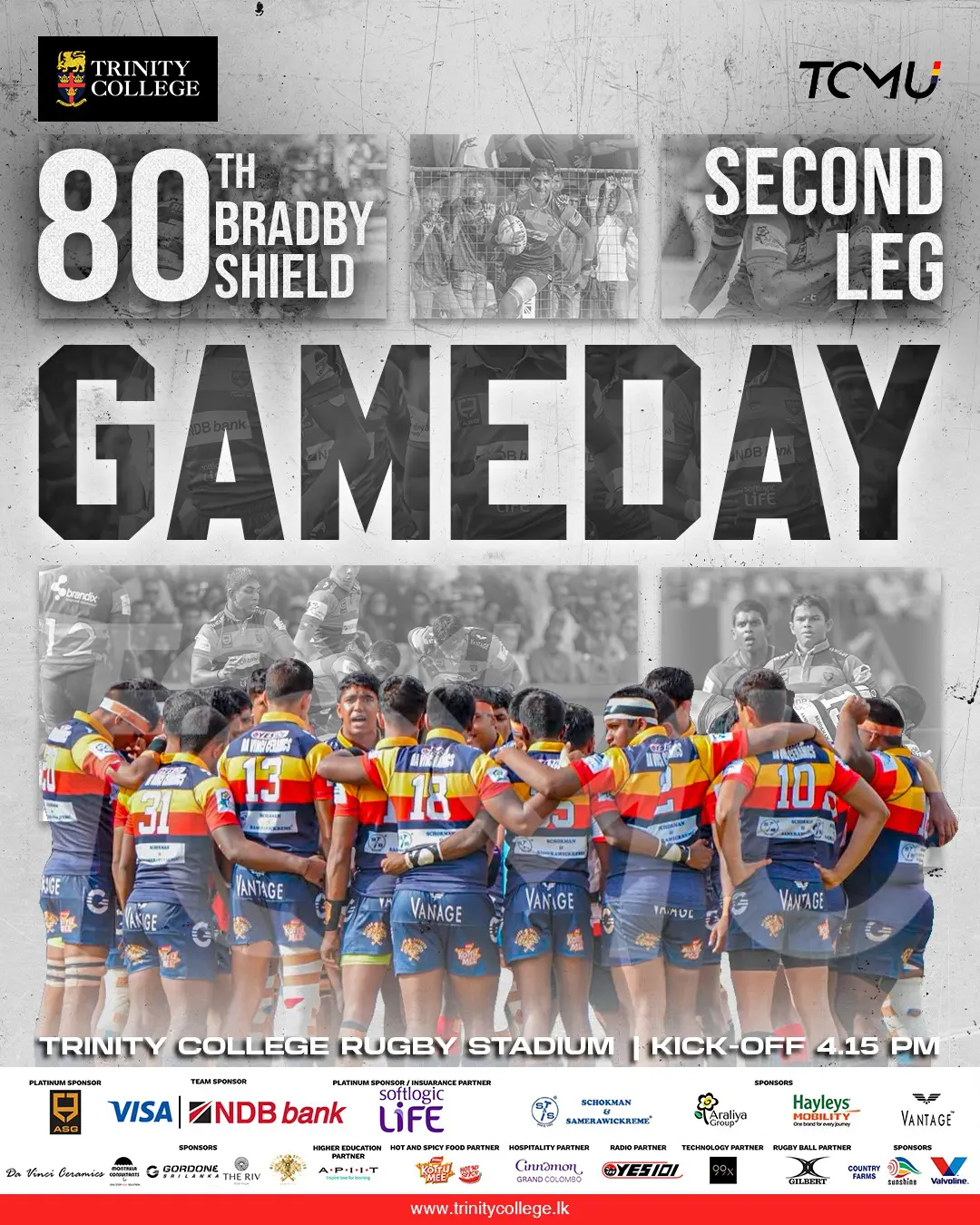 🏉 GAME DAY IS HERE! 🦁

The wait is over! Trinity takes the field for the Second Leg of the 80th Bradby Shield. Stand together, raise your voices, and rally behind the Lions as they battle for honour, pride, and the Shield.

📍 Trinity College Rugby Stadium
🕓 Kick-off: 4.15 PM

Go Lions! Roar Trinity! ❤️💛💙