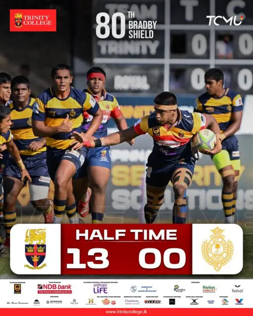 Half time at the 80th Bradby Shield 🏉🔥

Trinity leads 13–00 
A strong first half with solid defense , let’s keep the momentum going, Lions 🦁
