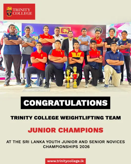 🏋️‍♂️ JUNIOR NOVICES CHAMPIONS 🏆

The Trinity College Weightlifting Team has emerged as the Junior Novices Champions at the Sri Lanka Youth, Junior and Senior Novices Weightlifting Championships 2026.

Congratulations to our outstanding lifters, coaches, and everyone who made this incredible achievement possible. Well done, Lions!