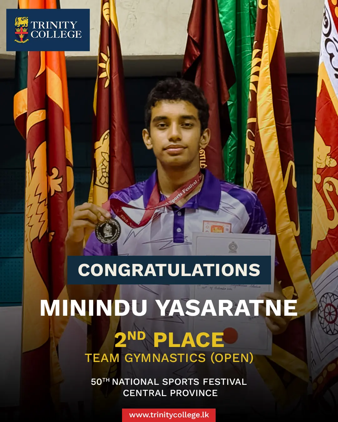 A stellar performance! 

Master Minindu Yasaratne proudly represented the Central Province team at the 50th National Sports Festival, bringing home 2nd Place in Team Gymnastics (Open). 

Congratulations on this incredible achievement! 🎉🦁
