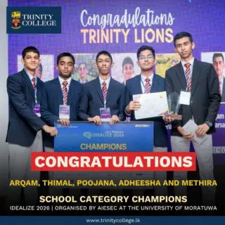 Our congratulations to Arqam, Thimal, Poojana, Adheesha and Methira, on emerging as Champions in the School Category at IDEALIZE 2026, among 150+ schools from across Sri Lanka!
Their project, GateLink, a smart school pick-up management concept, also received the Best Conceptualist – Overall award.
Read the full article on our College website:
https://trinitycollege.lk/2026/09/30/trinitians-win-idealize-2026-with-innovative-school-pick-up-solution/
(Article by Arqam Ali Farsan)