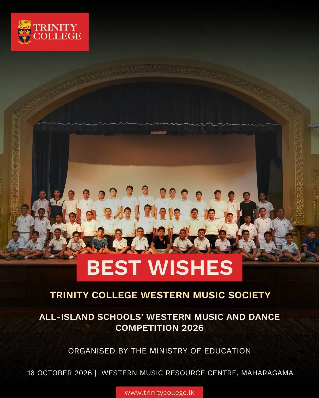 Best wishes to the Trinity College Western Music Society as they participate in the All-Island Schools’ Western Music and Dance Competition 2026, organised by the Ministry of Education.

Wishing all our young musicians the very best as they showcase their talents and represent Trinity with pride!