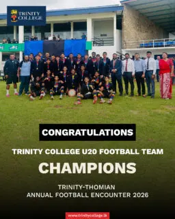 CHAMPIONS! TRINITY ROARS TO VICTORY! 

The Trinity College U20 Football Team emerged victorious in the 2026 Trinity–Thomian Annual Football Encounter, securing a magnificent 5–1 win! ⚽

A superb team performance, outstanding determination and true Trinity spirit!

Congratulations to our champions! 🔴🟡🔵