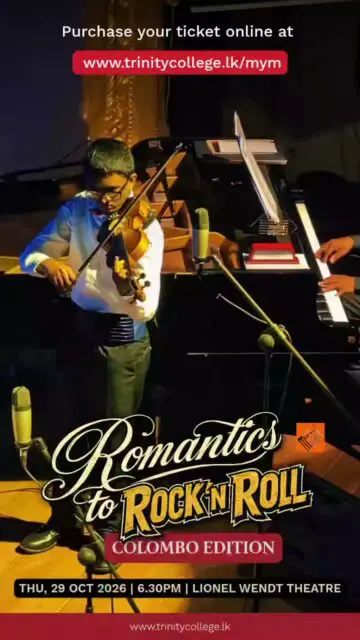 Looking for a night of live music with a little bit of everything? 🎶

From romantic melodies to rock ’n’ roll anthems, the Trinity College Choir is ready to take you through the eras at Mind Your Music 2026: Romantics to Rock’n’Roll.

📅 Thursday, 29 October 2026, 6.30 p.m.
📍 Lionel Wendt Theatre, Colombo
🎟️ Book your tickets at mind-your-music.com