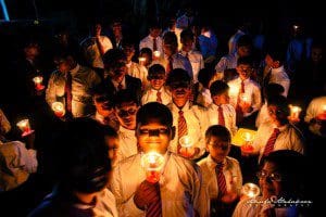 Children with lamps at Trinity College Kandy