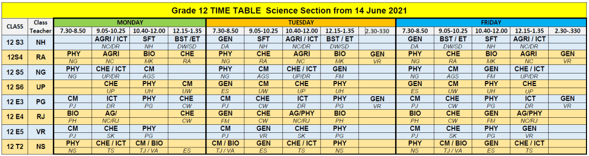 A/L Online Timetable – Revised | Trinity College Kandy, Sri Lanka