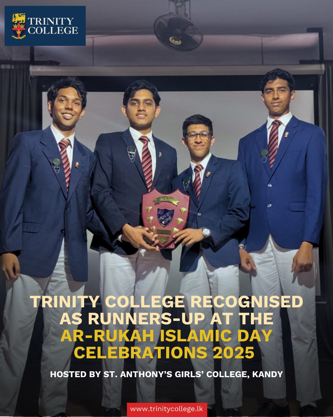 Congratulations to our Islamic Students’ Movement for being recognised as Runners-Up at the Ar-Rukah Islamic Day Celebrations 2025 hosted by St. Anthony’s Girls’ College, Kandy.
Read the full article on our College website!
#trinitycollegelk #studentachievementawards